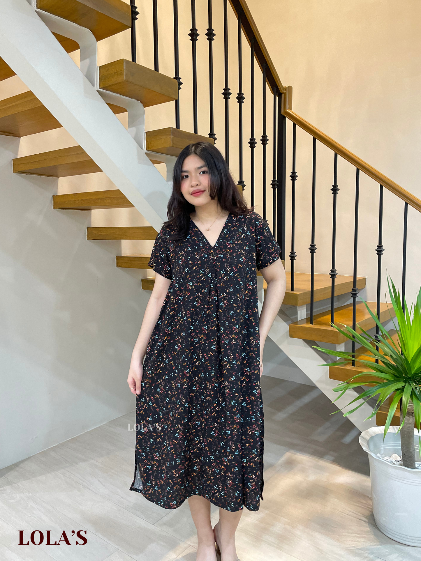 Tracy Dress (Black Blooms)