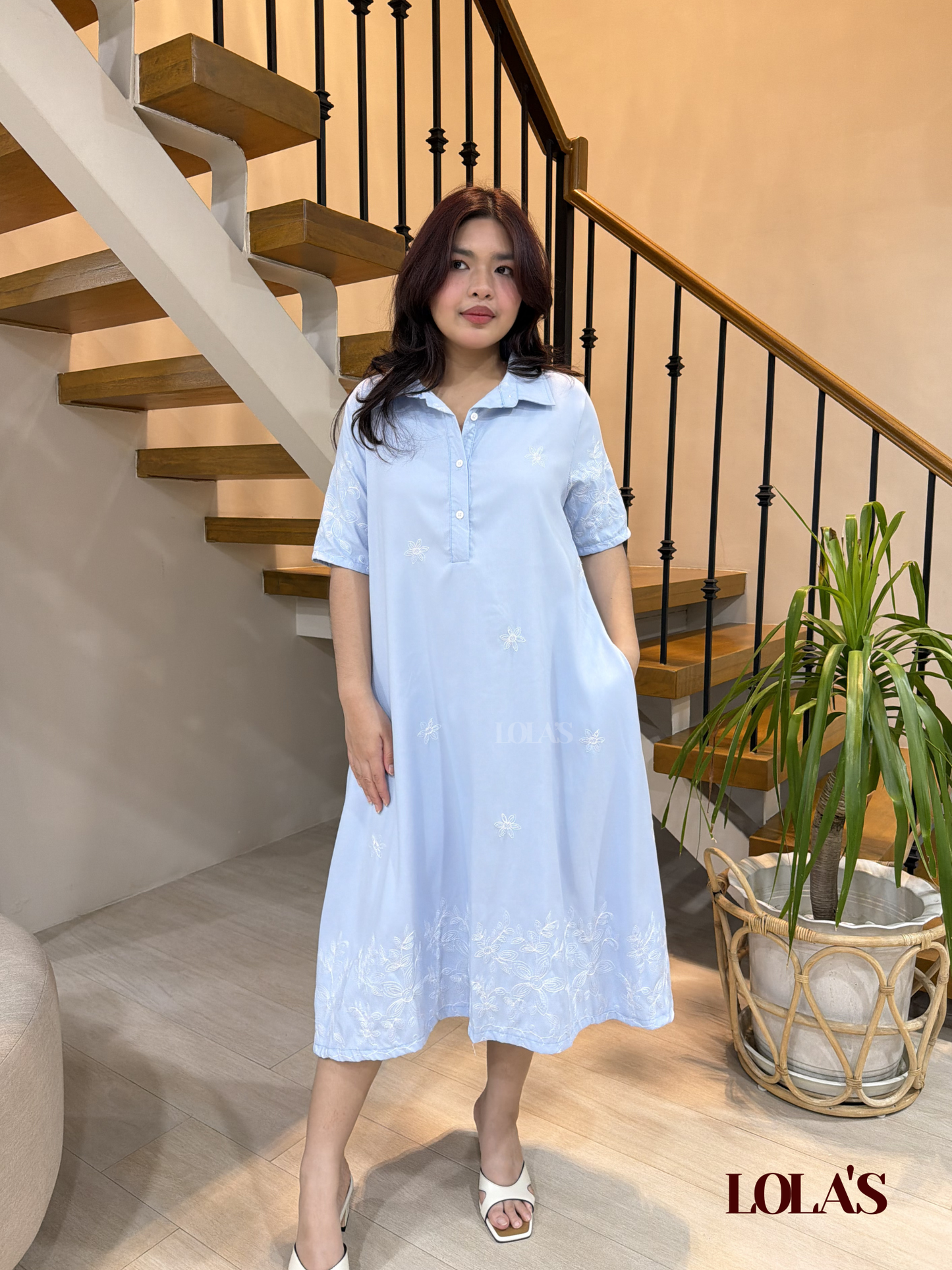 Bianca Dress (Sky Blue Embroidered)