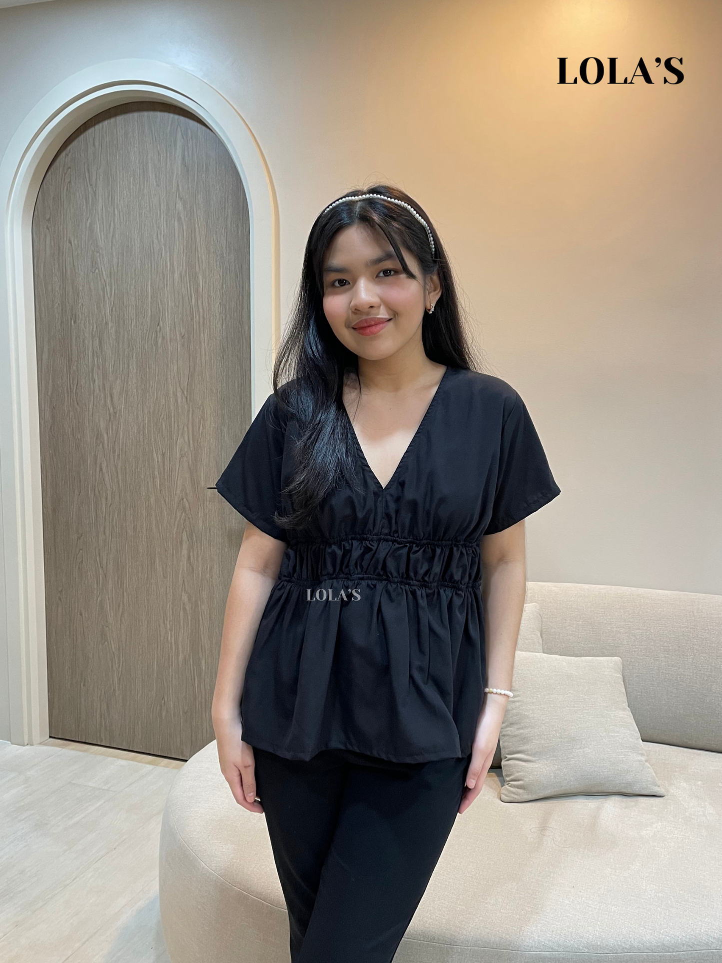 Mercy Sleeved Peplum Top (Black)