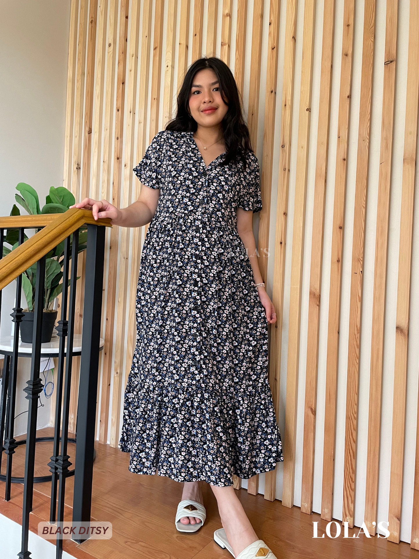 Regine Dress (Black Ditsy)