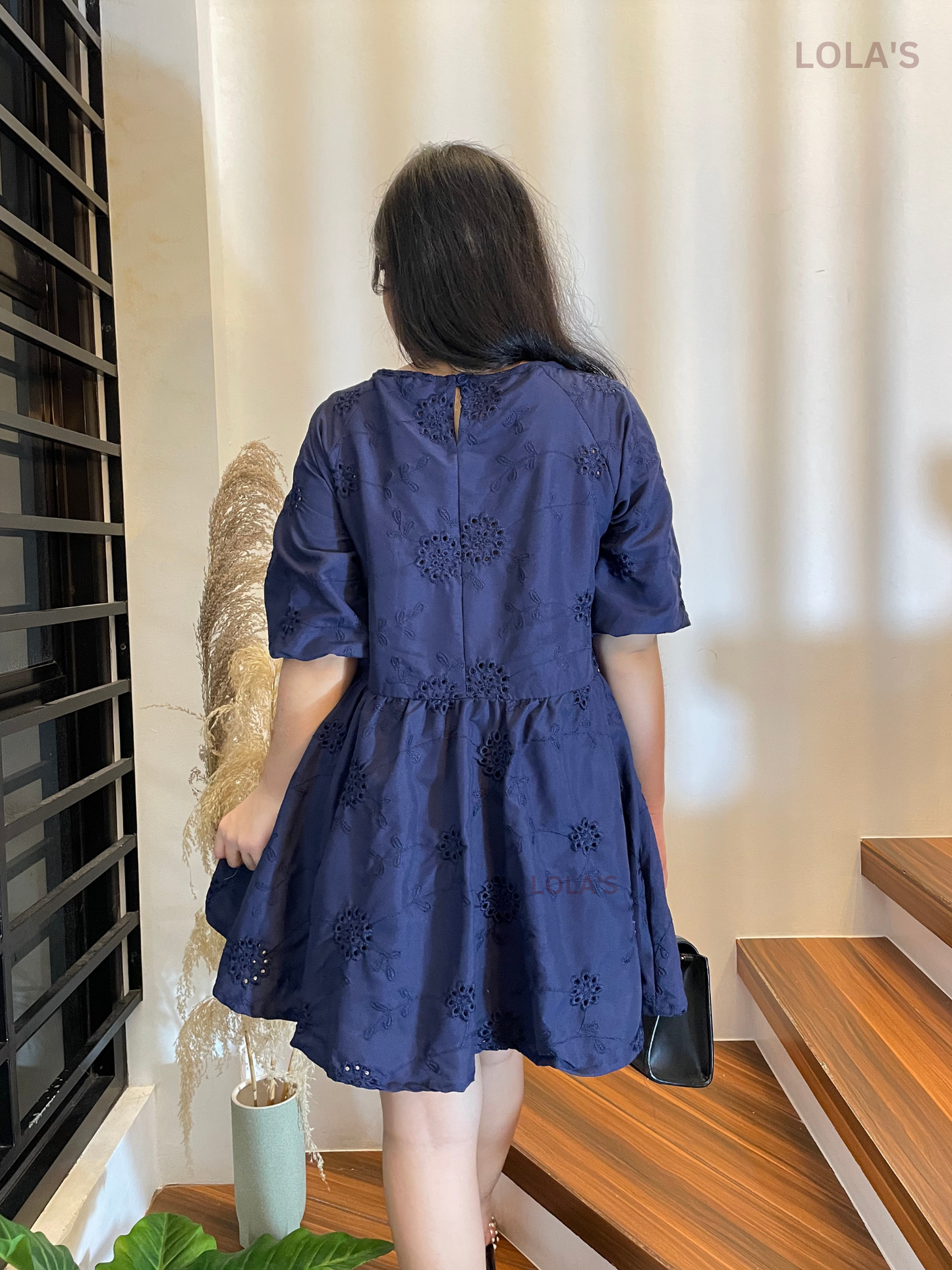 Andrea Dress (Navy Blue Eyelet)