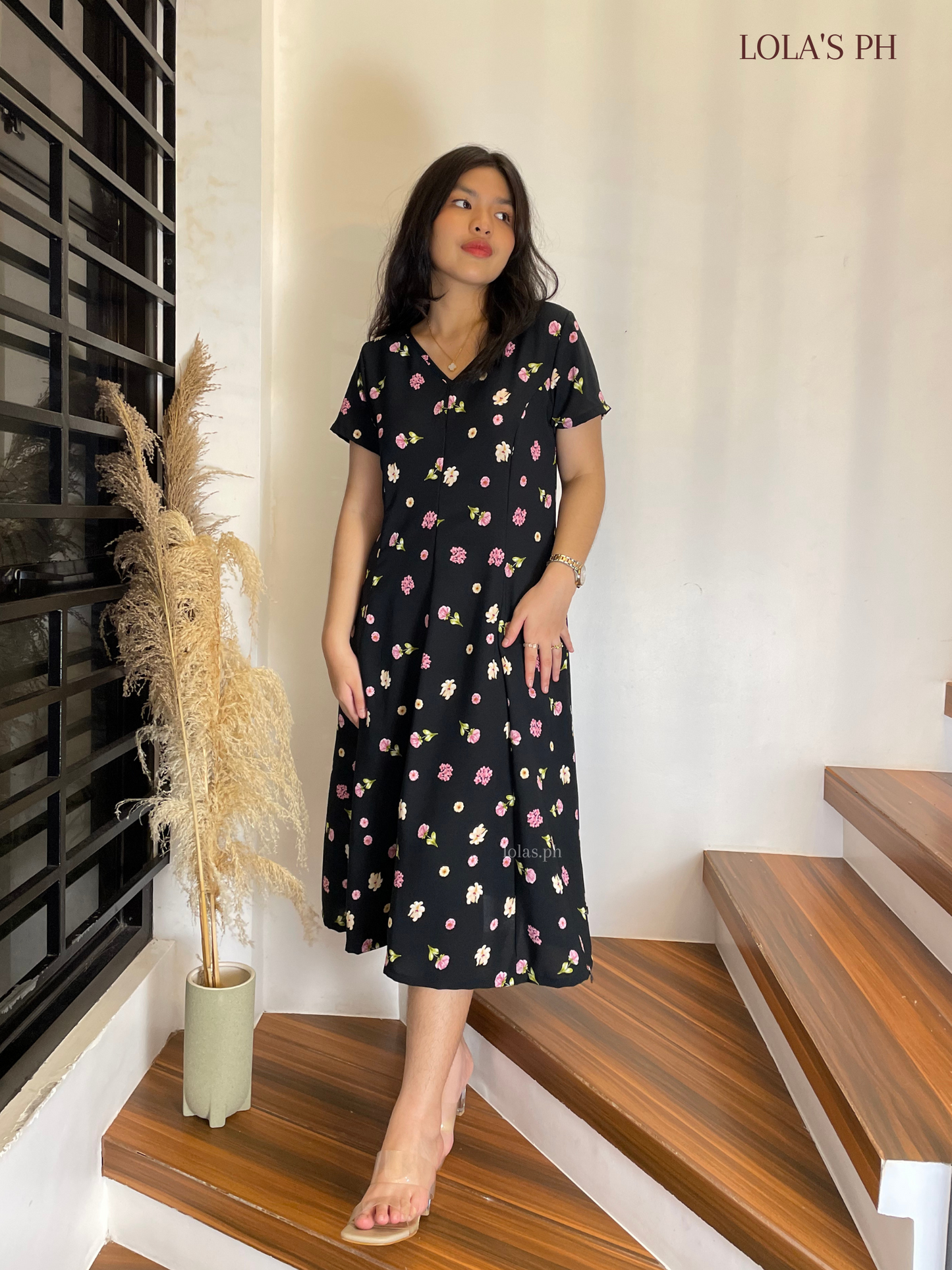 Reema Dress (Black Blooms)