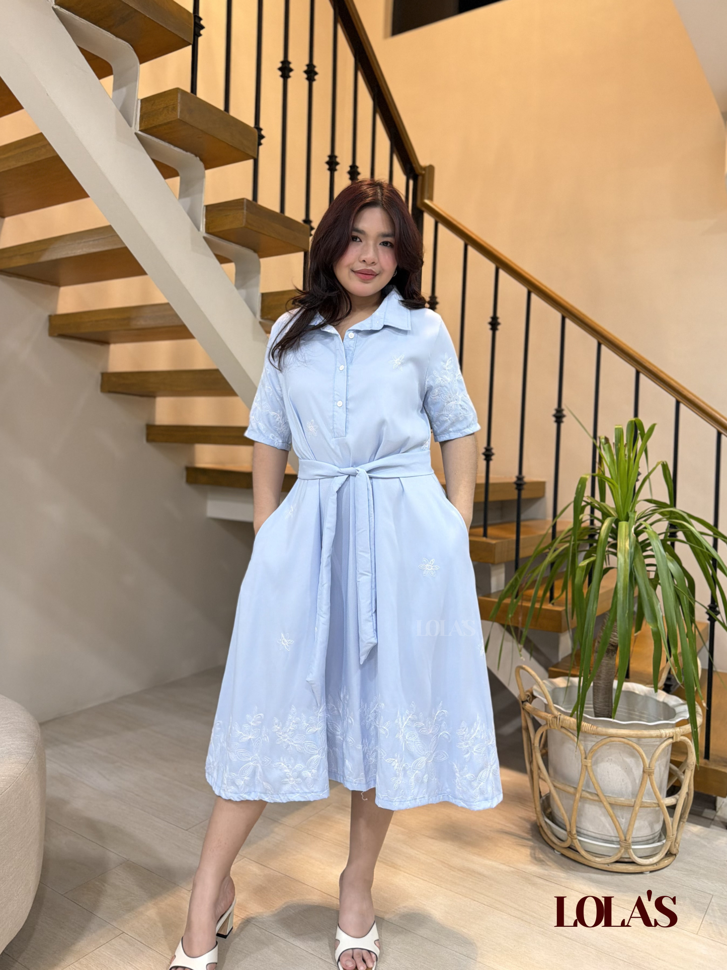 Bianca Dress (Sky Blue Embroidered)