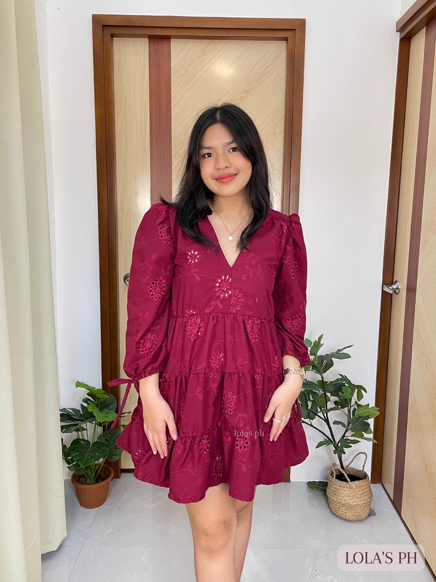 Monina Dress (Wine Eyelet)