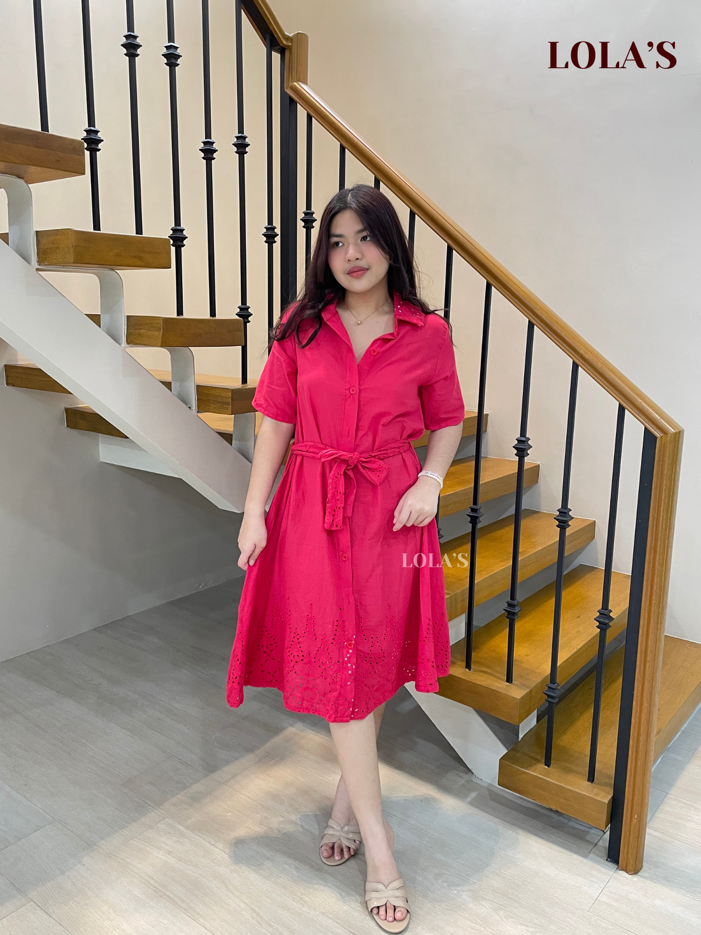 Alexa Polo Dress (Red Eyelet)