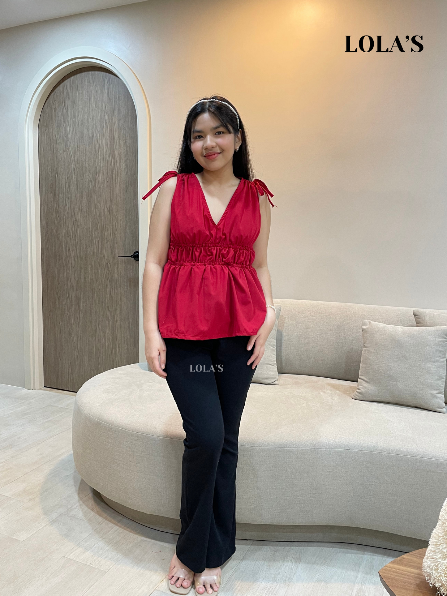 Philo Peplum Sleeveless Top (Red)