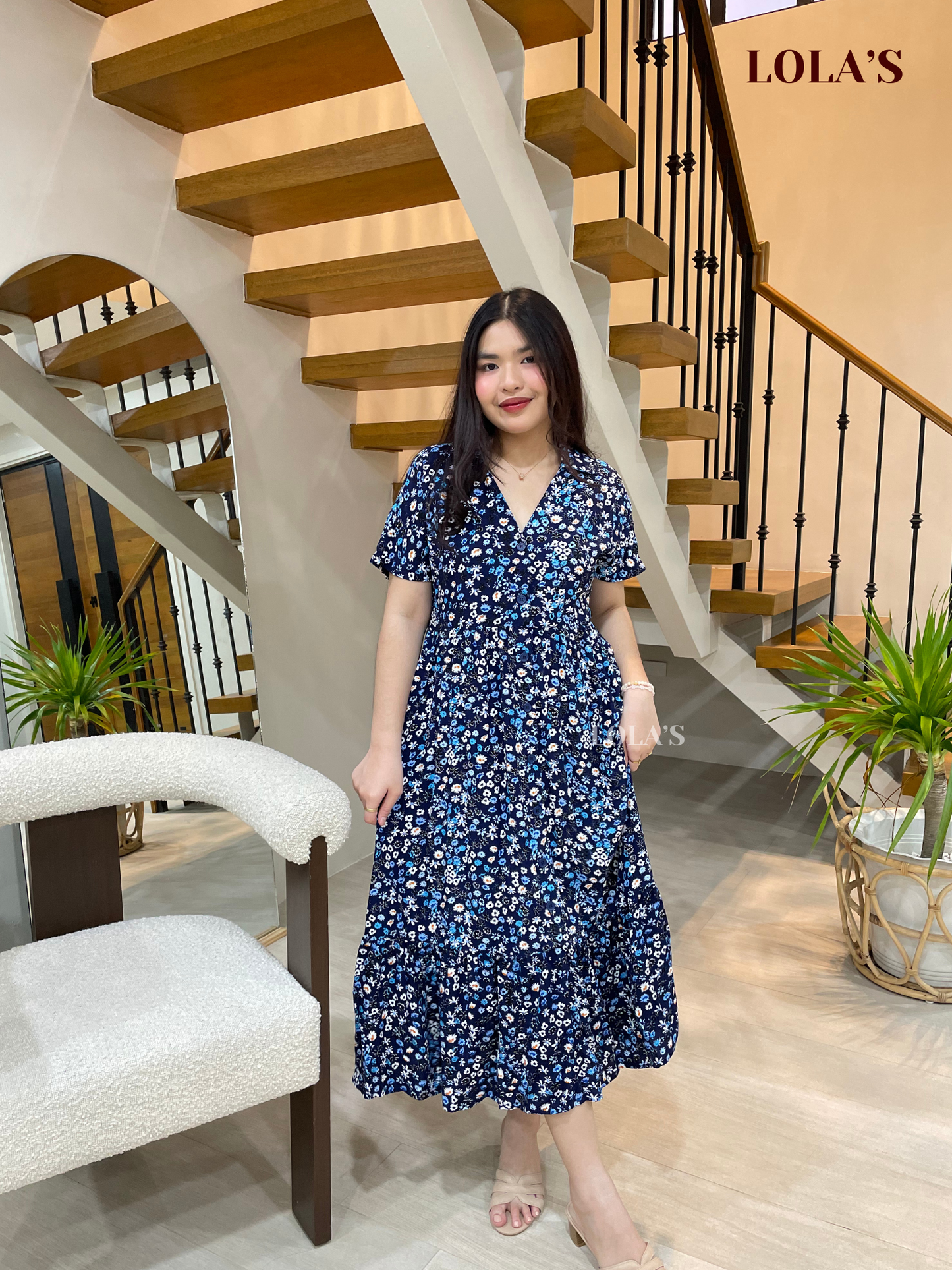 Regine Dress (Navy Blue Floral)