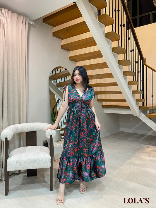 Adeline Dress (Satin Emerald Fleur)