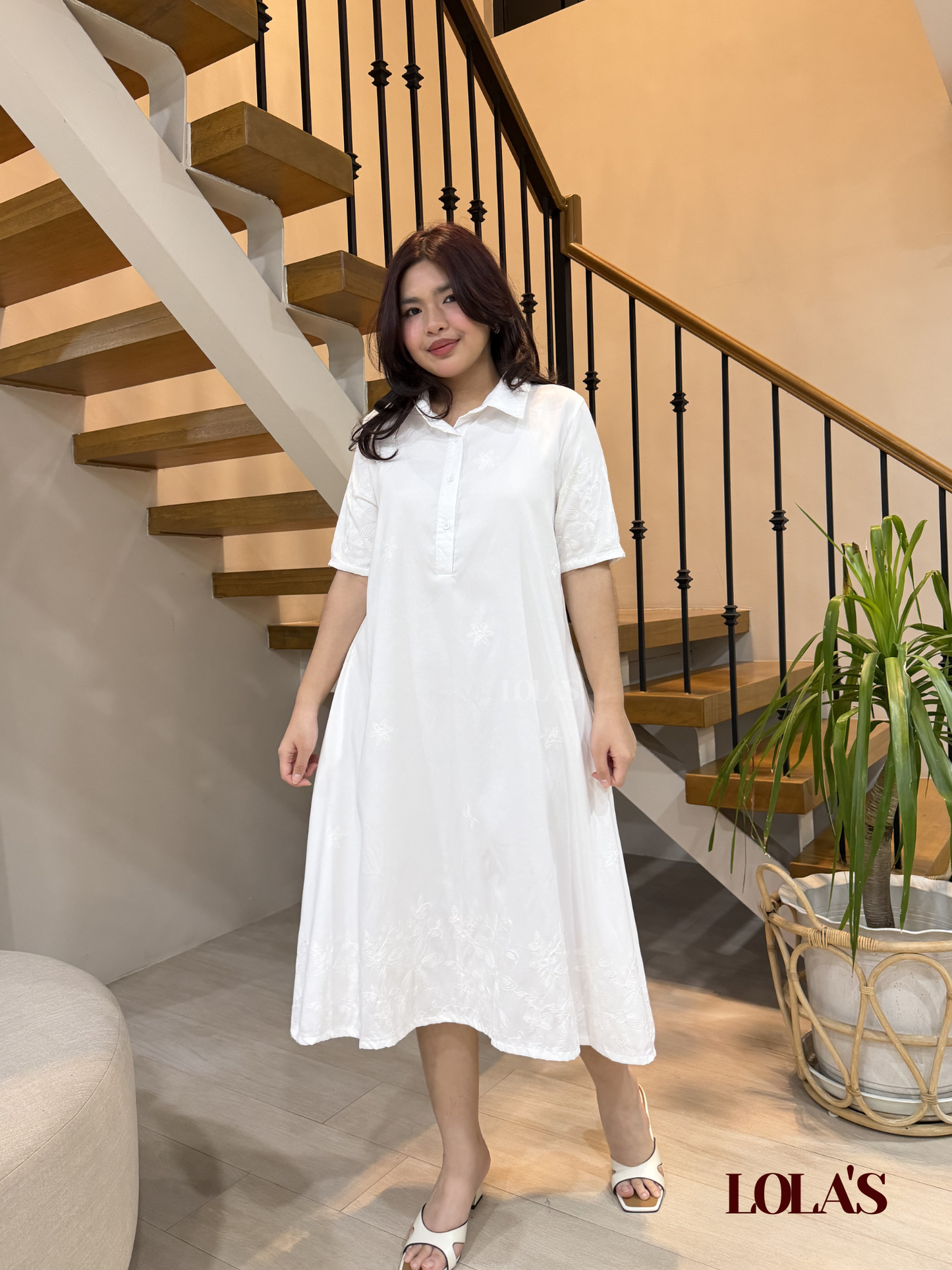 Bianca Dress (White Embroidered)