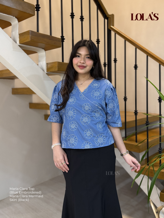 Maria Clara Top (Blue Embroidered)