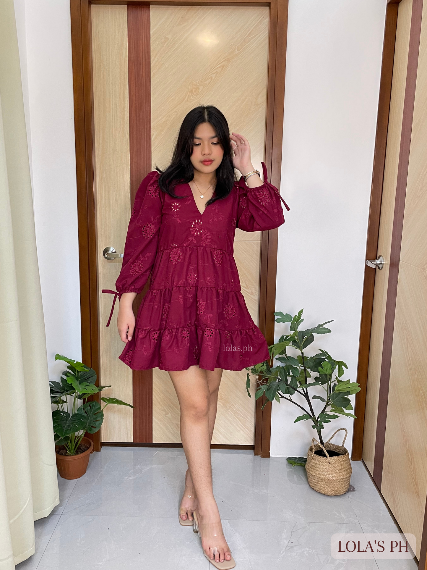 Monina Dress (Wine Eyelet)