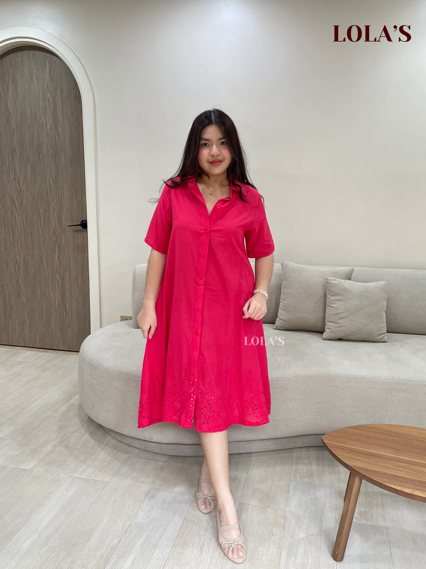 Alexa Polo Dress (Red Eyelet)