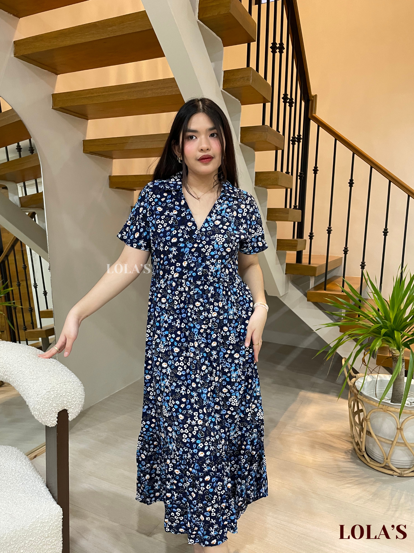 Regine Dress (Navy Blue Floral)