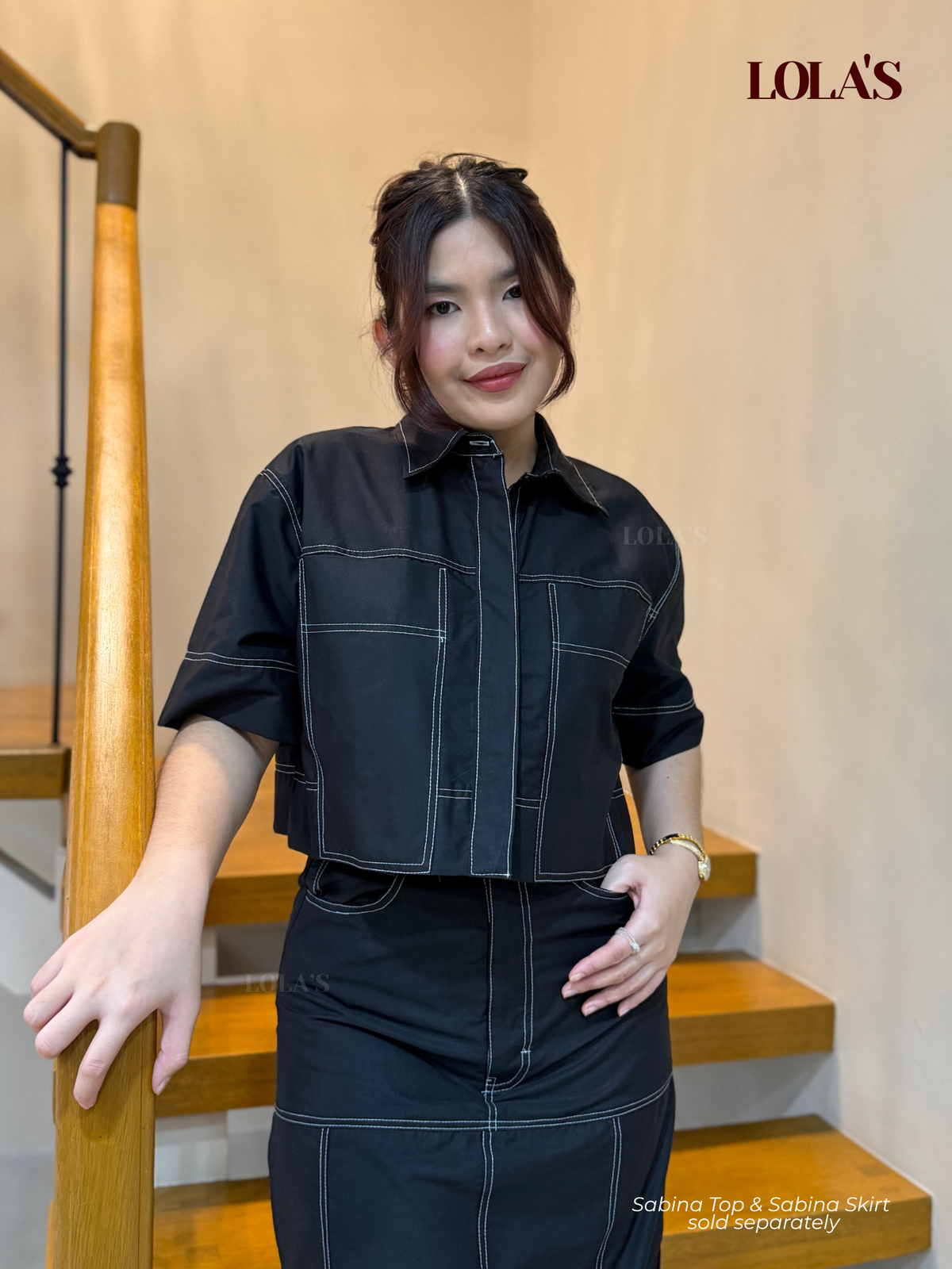 Sabina Top (Black Poplin)