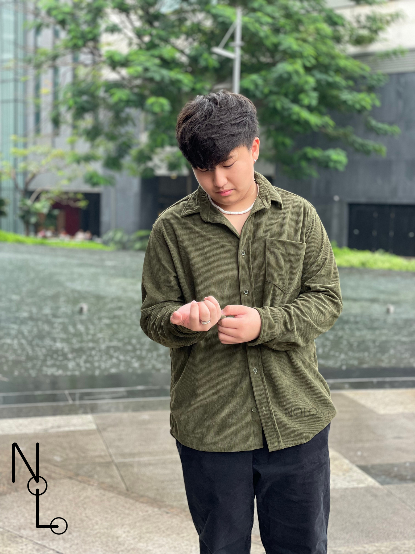 Nolo Corduroy Long Sleeves Polo (Army Green)