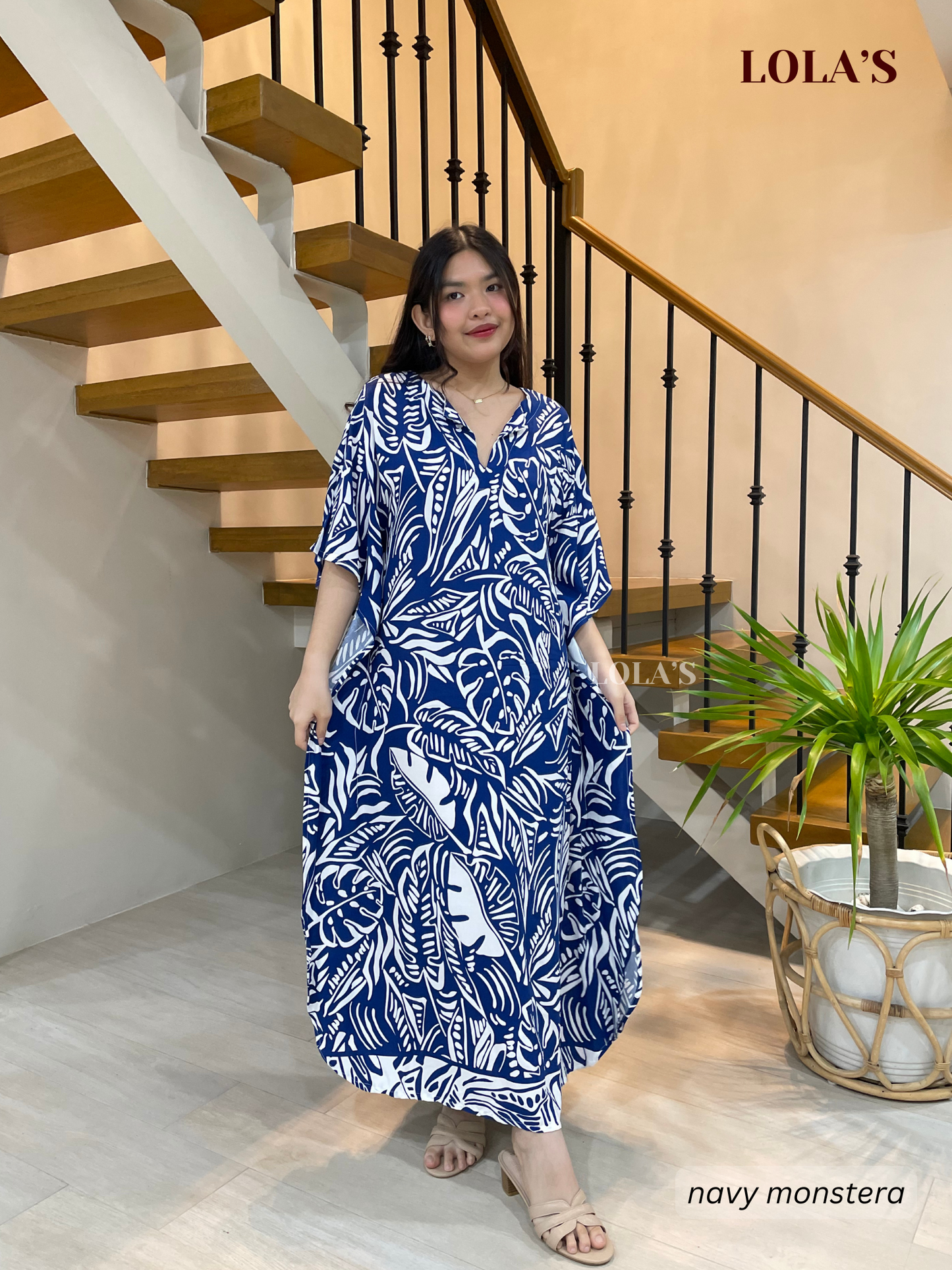 Donya Dress (Navy Monstera)