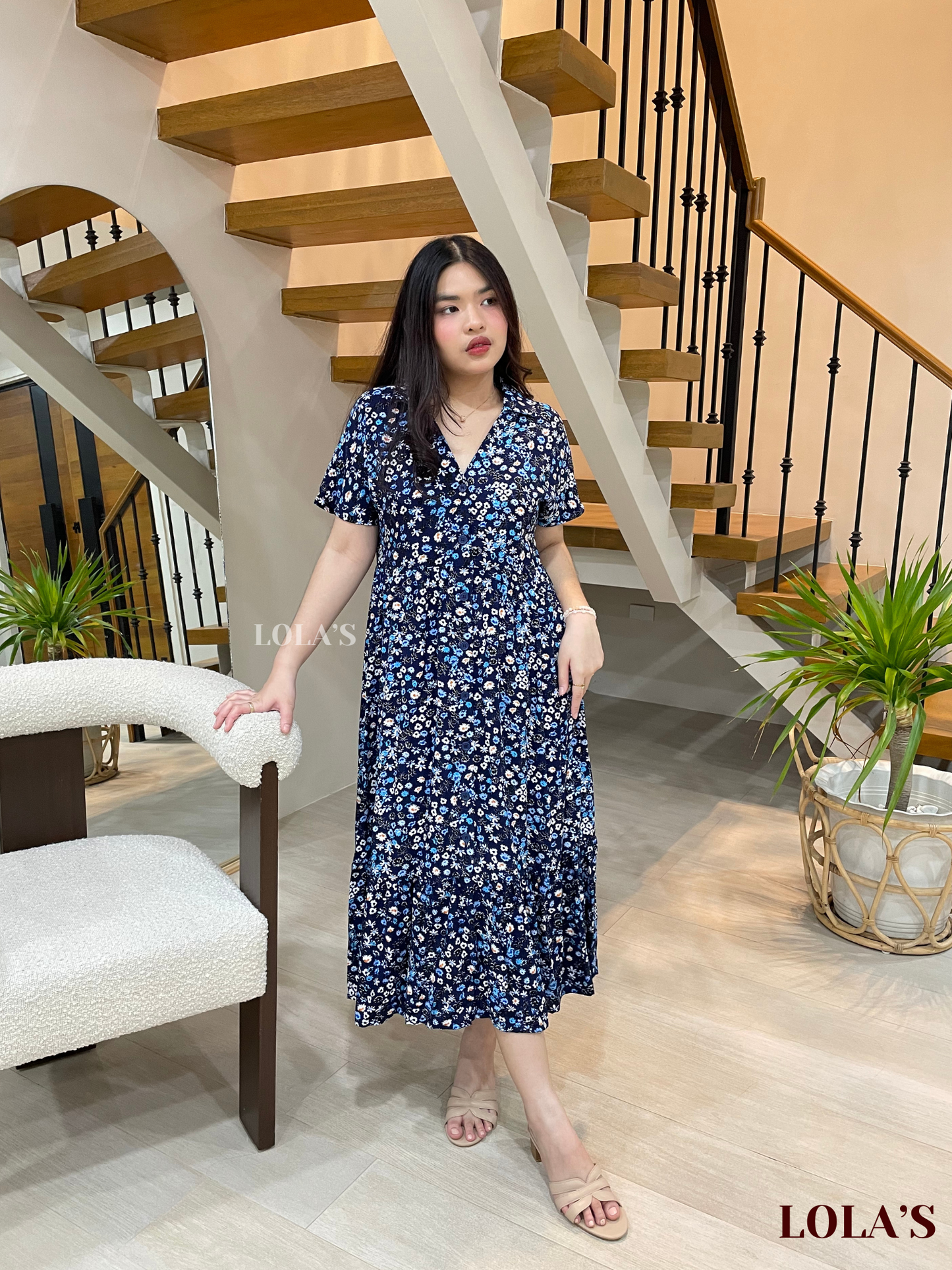 Regine Dress (Navy Blue Floral)