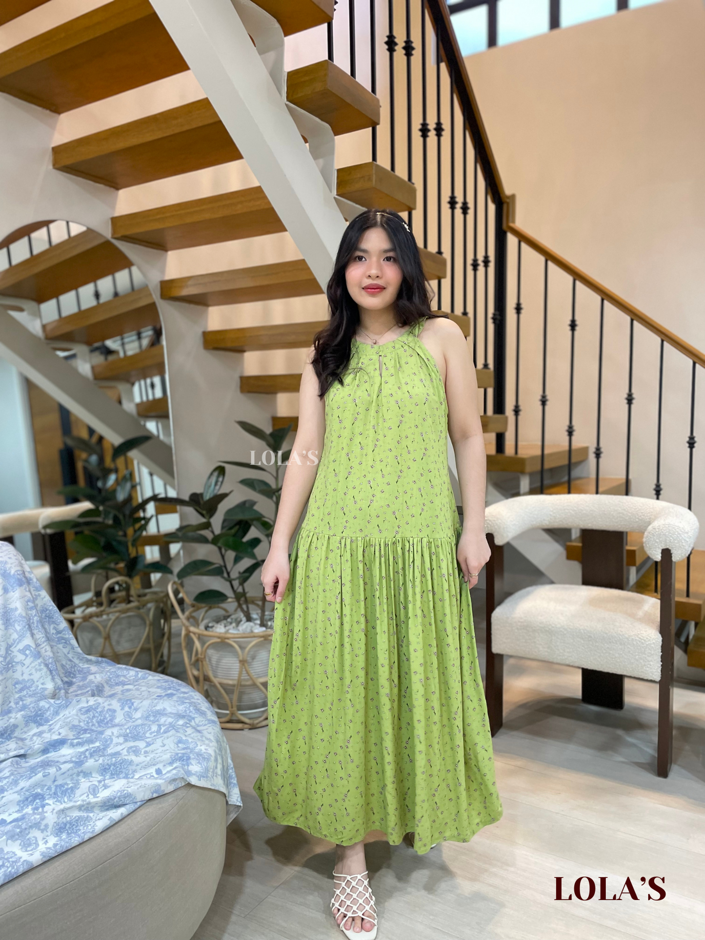 Chesca Dress (Matcha Blooms)