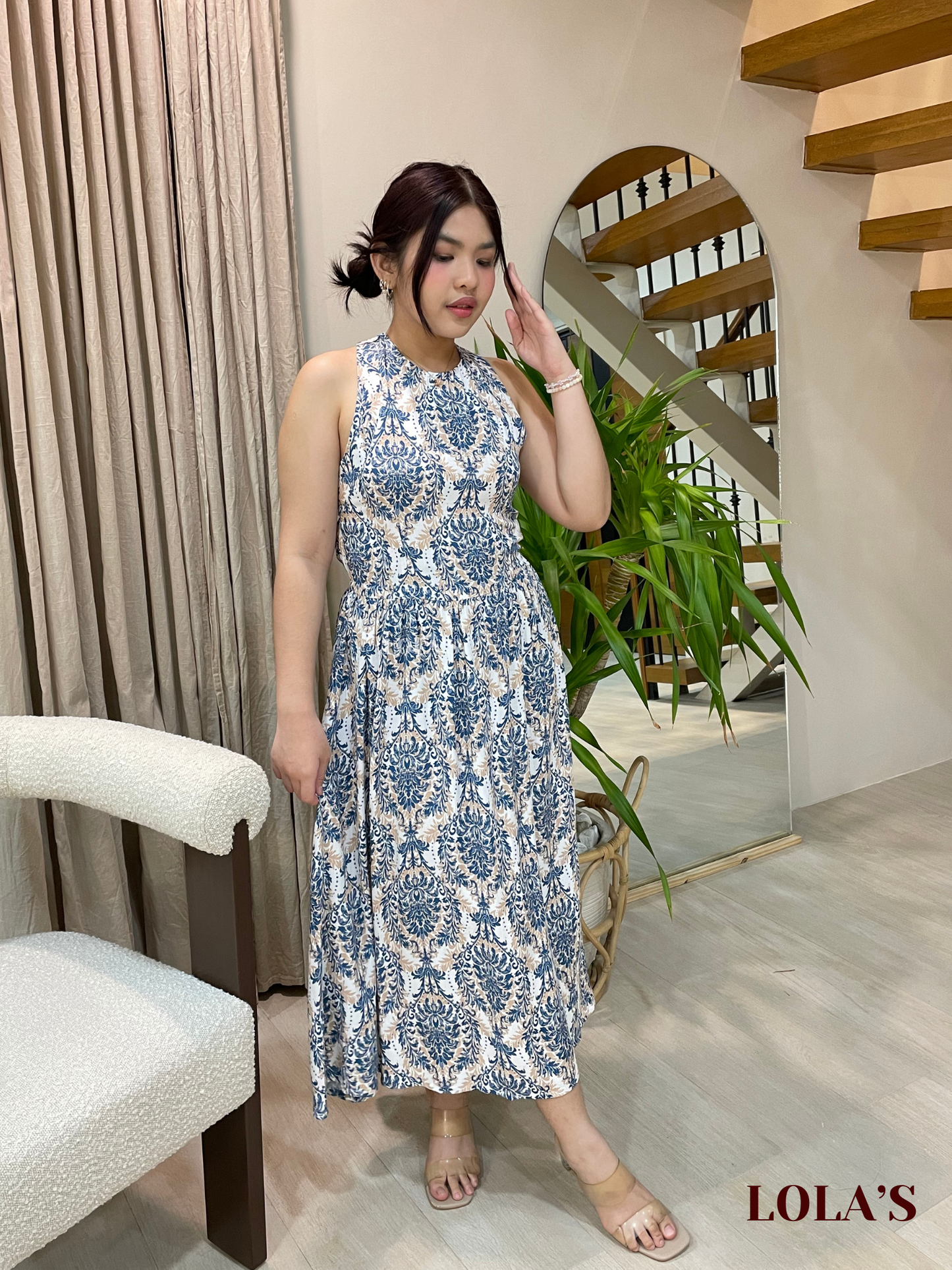 Sarah Dress (Aqua Damask)