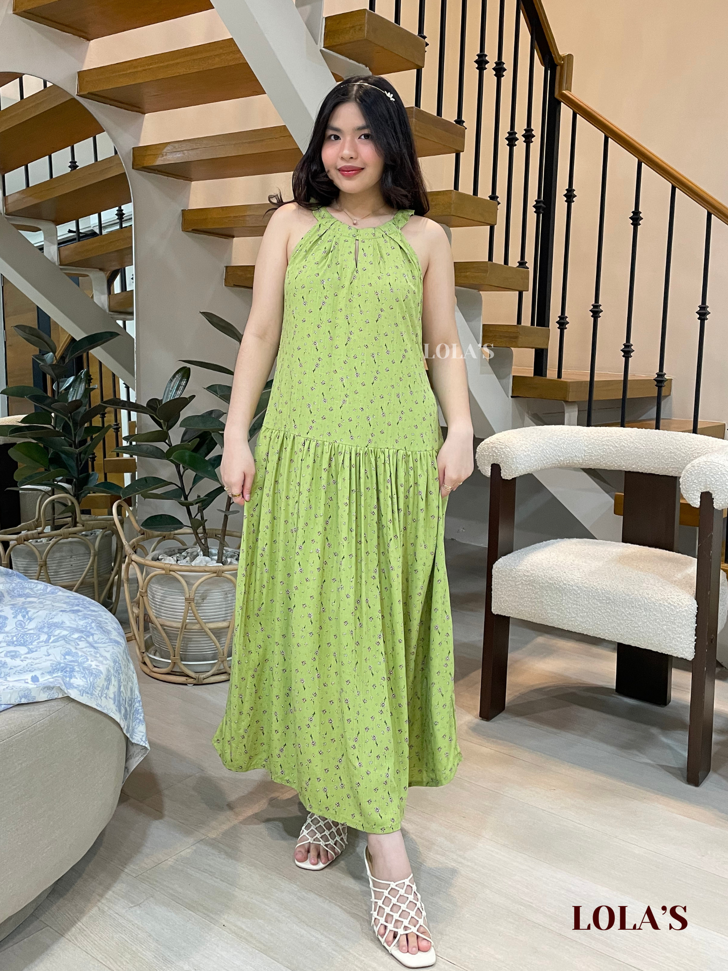 Chesca Dress (Matcha Blooms)
