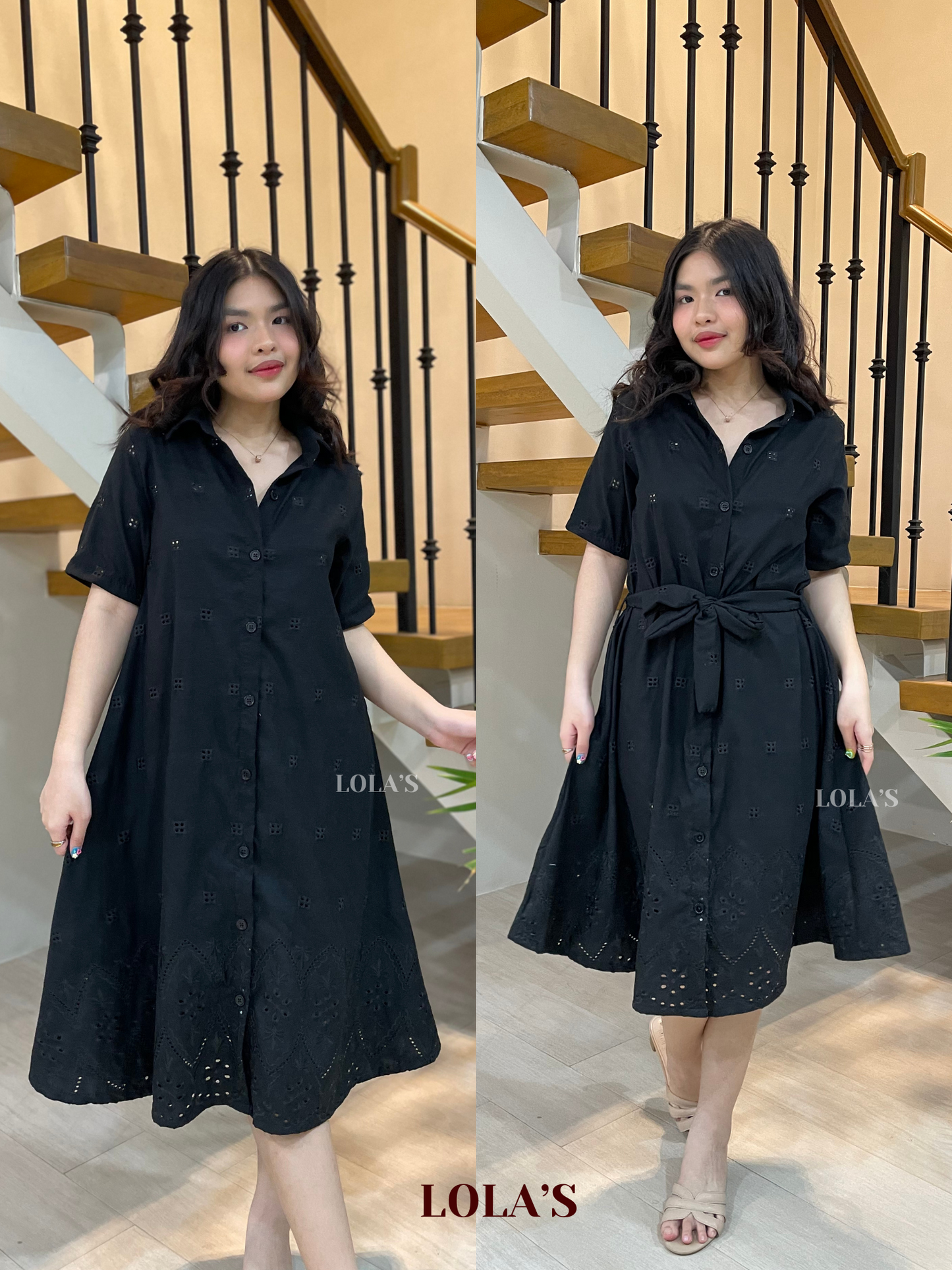 Alexa Polo Dress (Black Eyelet)
