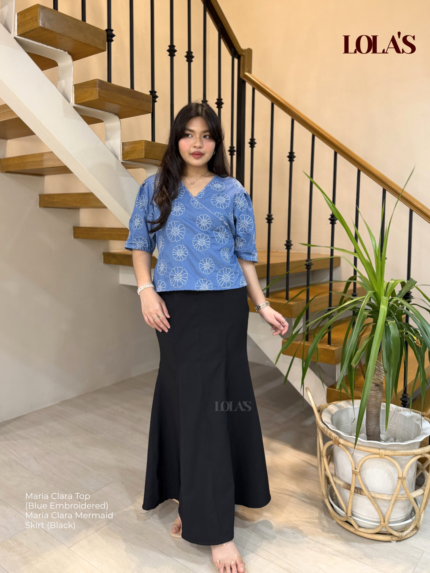 Maria Clara Top (Blue Embroidered)