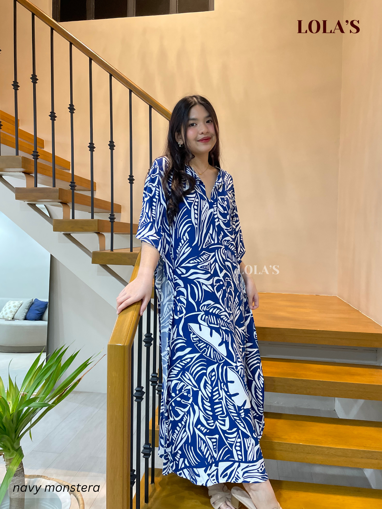 Donya Dress (Navy Monstera)