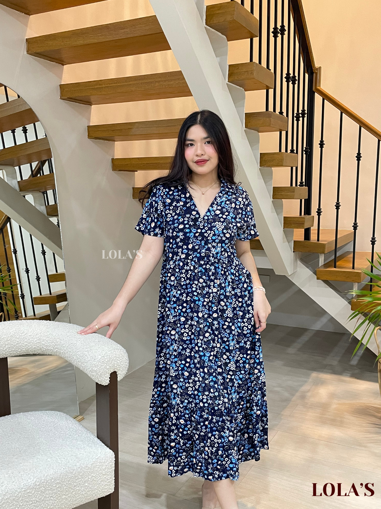 Regine Dress (Navy Blue Floral)