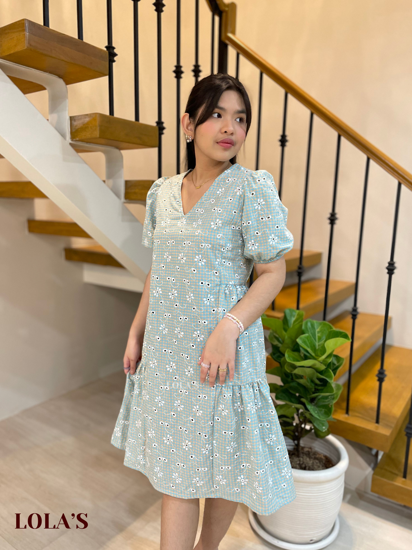 Samantha Dress (Checkered Mint Orange Eyelet)