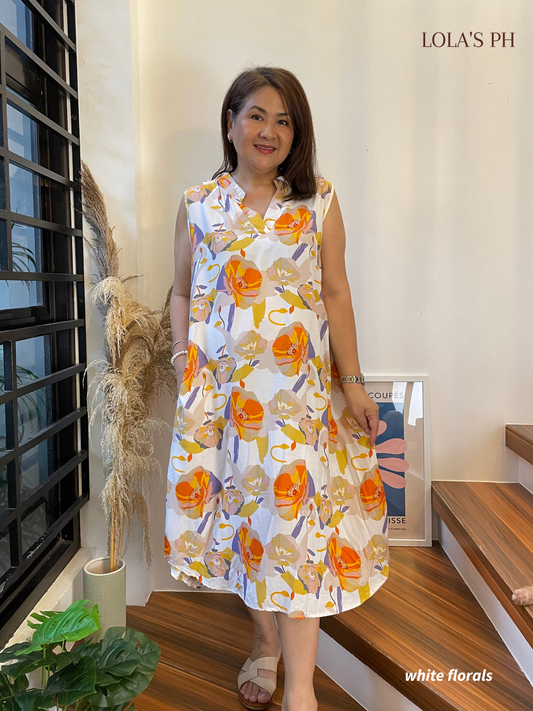 Lynne Dress (White Florals)