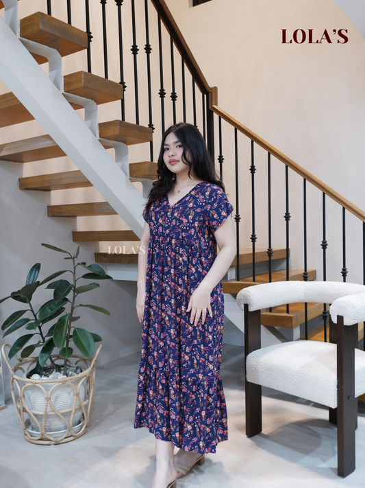 Jane Dress (Dark Indigo Blooms)