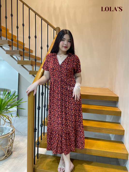 Regine Dress (Floral Maroon)