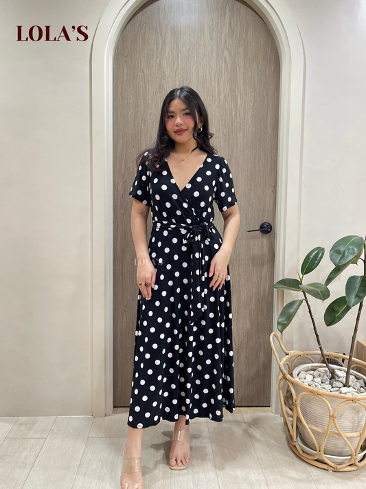 Celestine Dress (Black Polka)