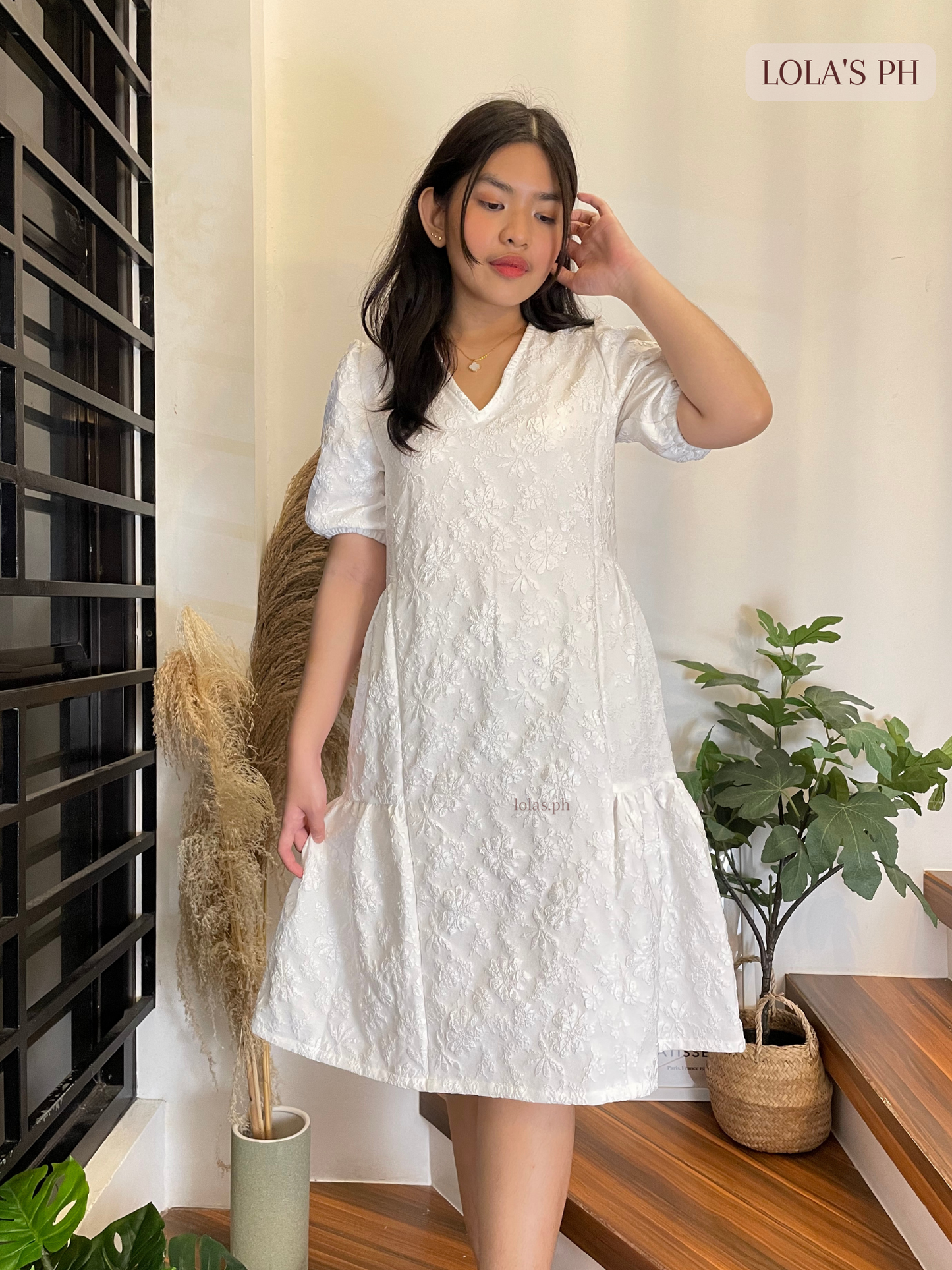 Samantha Dress (White Embossed)