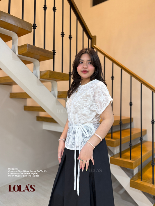 Crisanne Top (White Lacey Daffodils | Sheer | See-Through)
