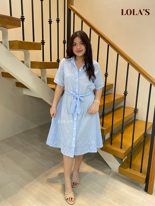 Alexa Polo Dress (Light Blue Eyelet)