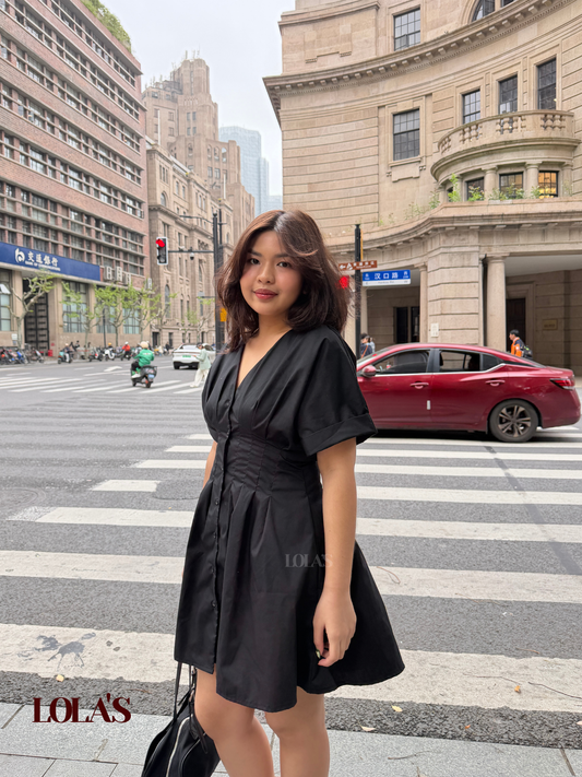 Felicia Dress (Black Poplin)