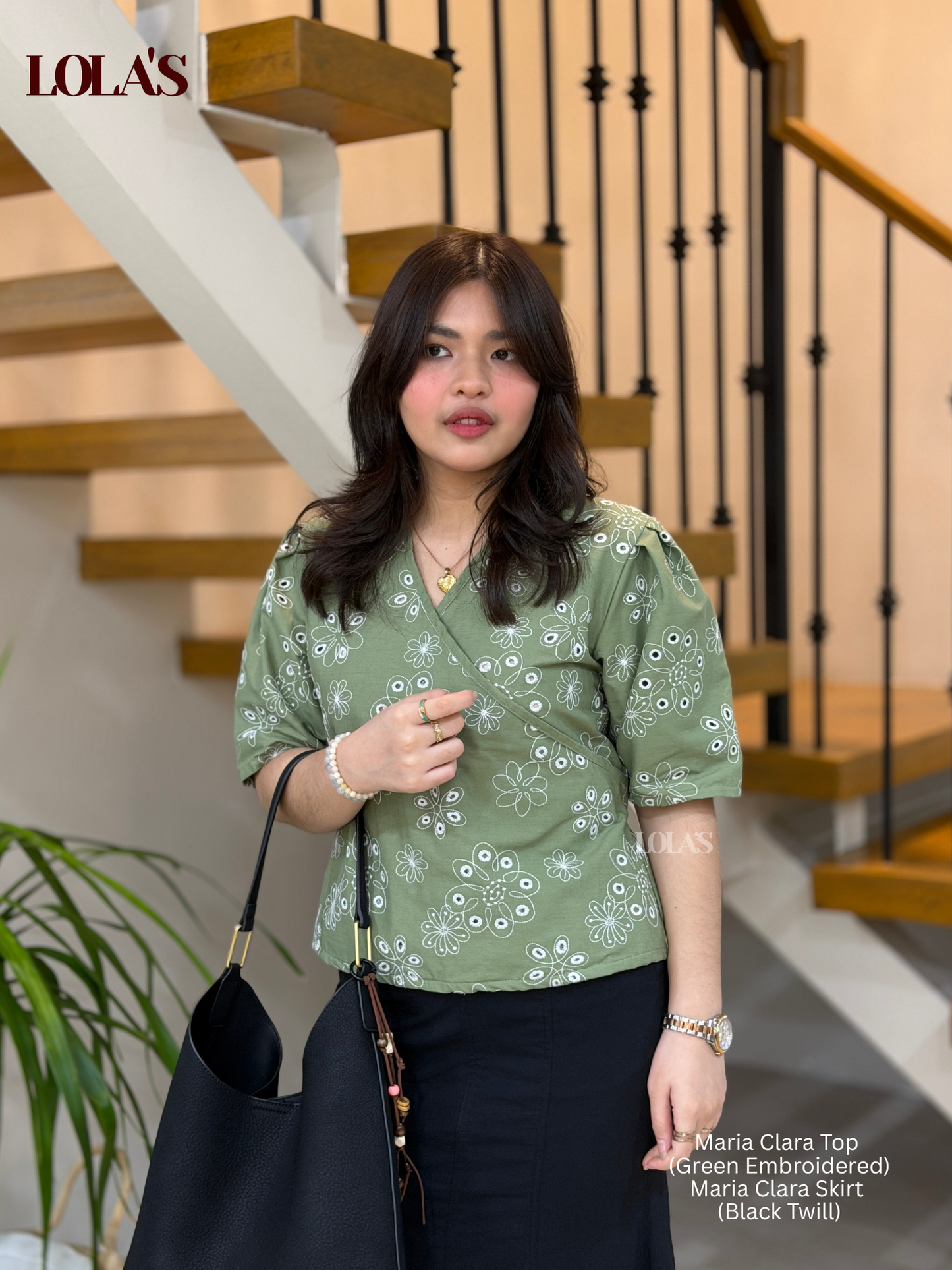 Maria Clara Top (Green Embroidered)