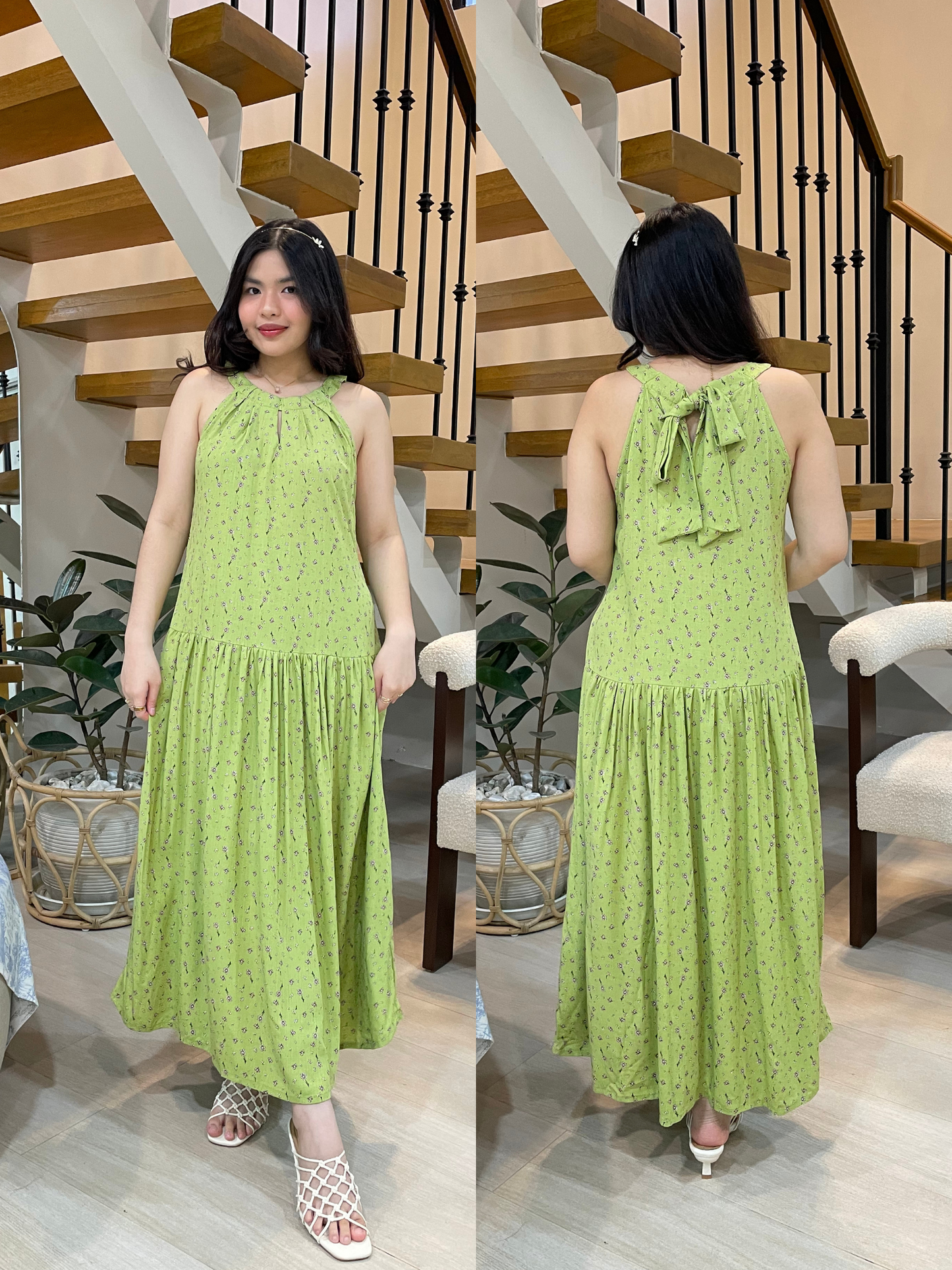 Chesca Dress (Matcha Blooms)