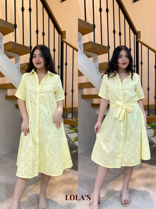 Alexa Polo Dress (Lemon Eyelet)