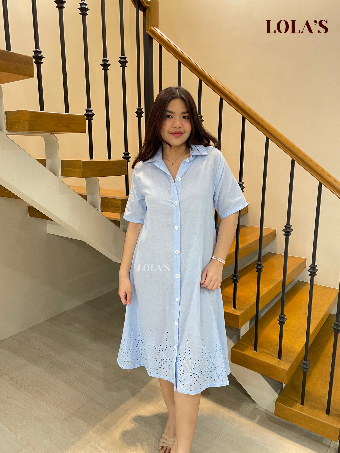 Alexa Polo Dress (Light Blue Eyelet)