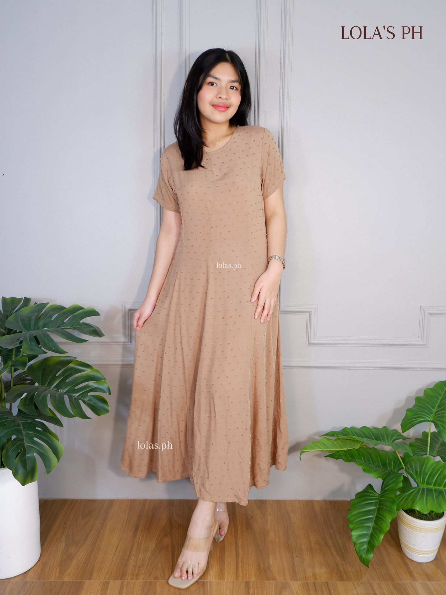 Kathleen Dress (Khaki Swissdot)