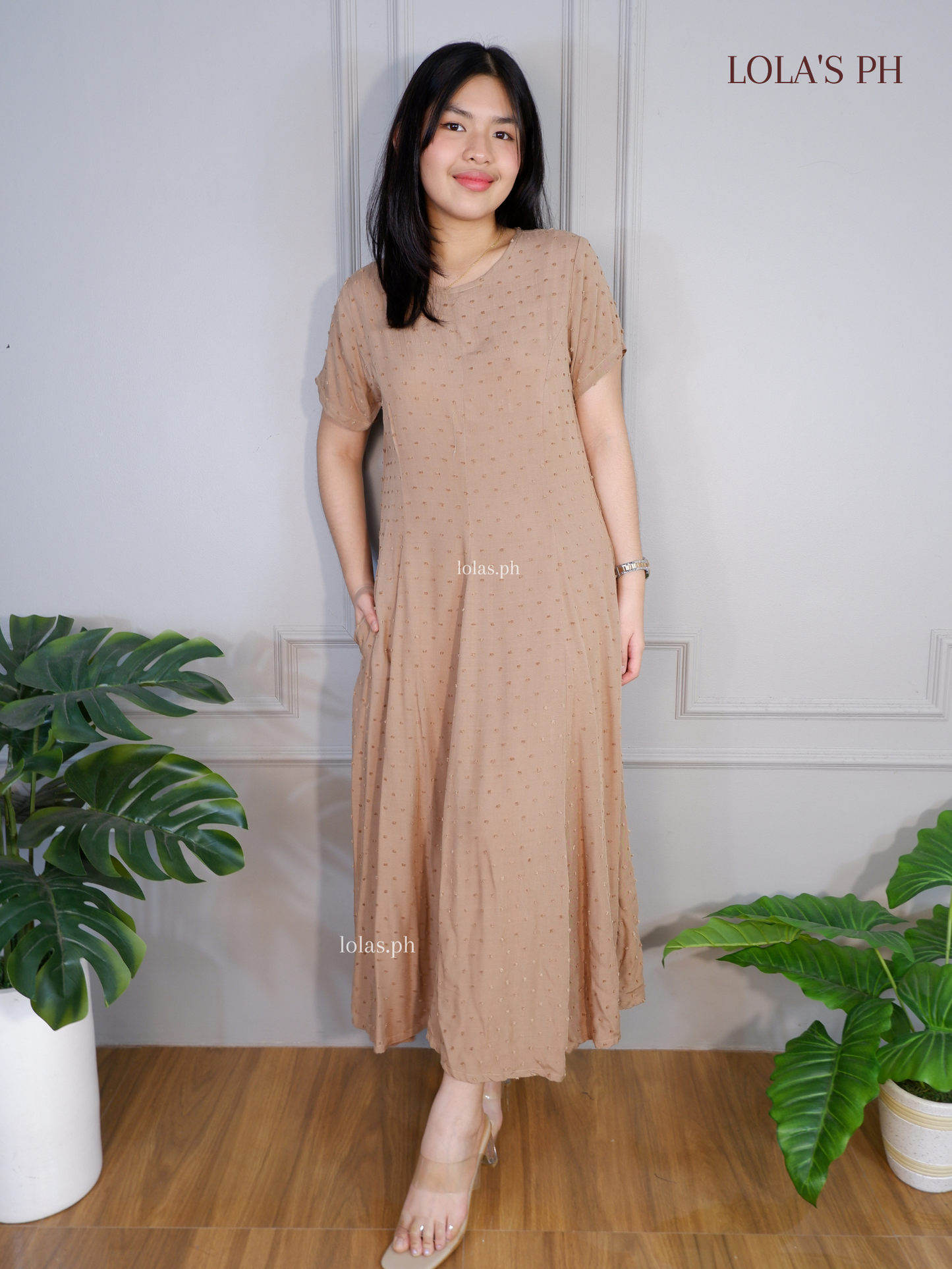 Kathleen Dress (Khaki Swissdot)