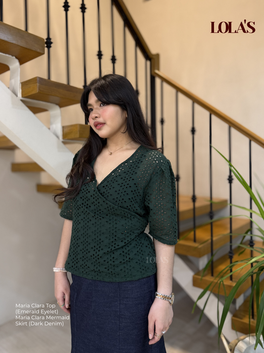 Maria Clara Top (Emerald Eyelet)