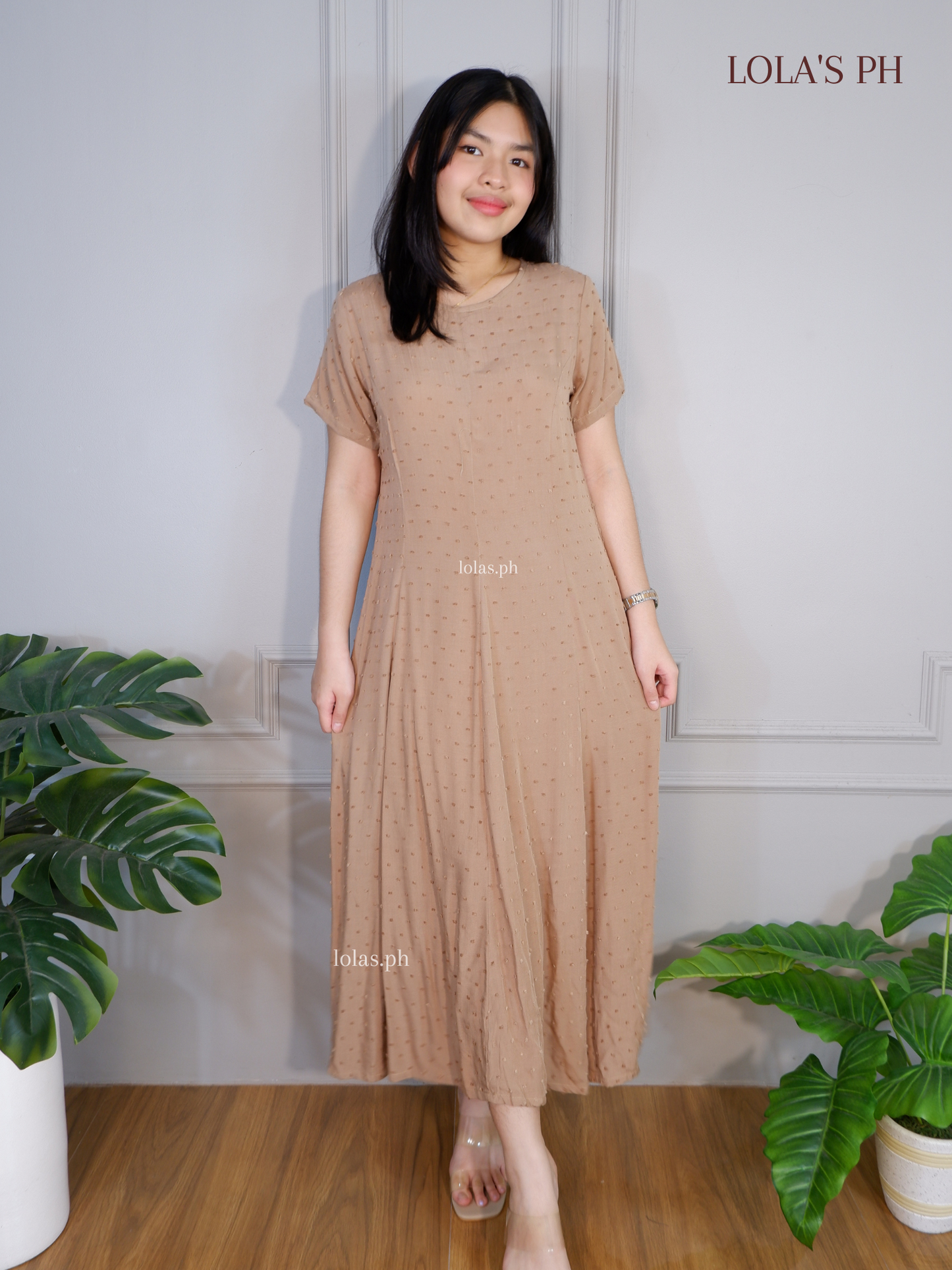 Kathleen Dress (Khaki Swissdot)