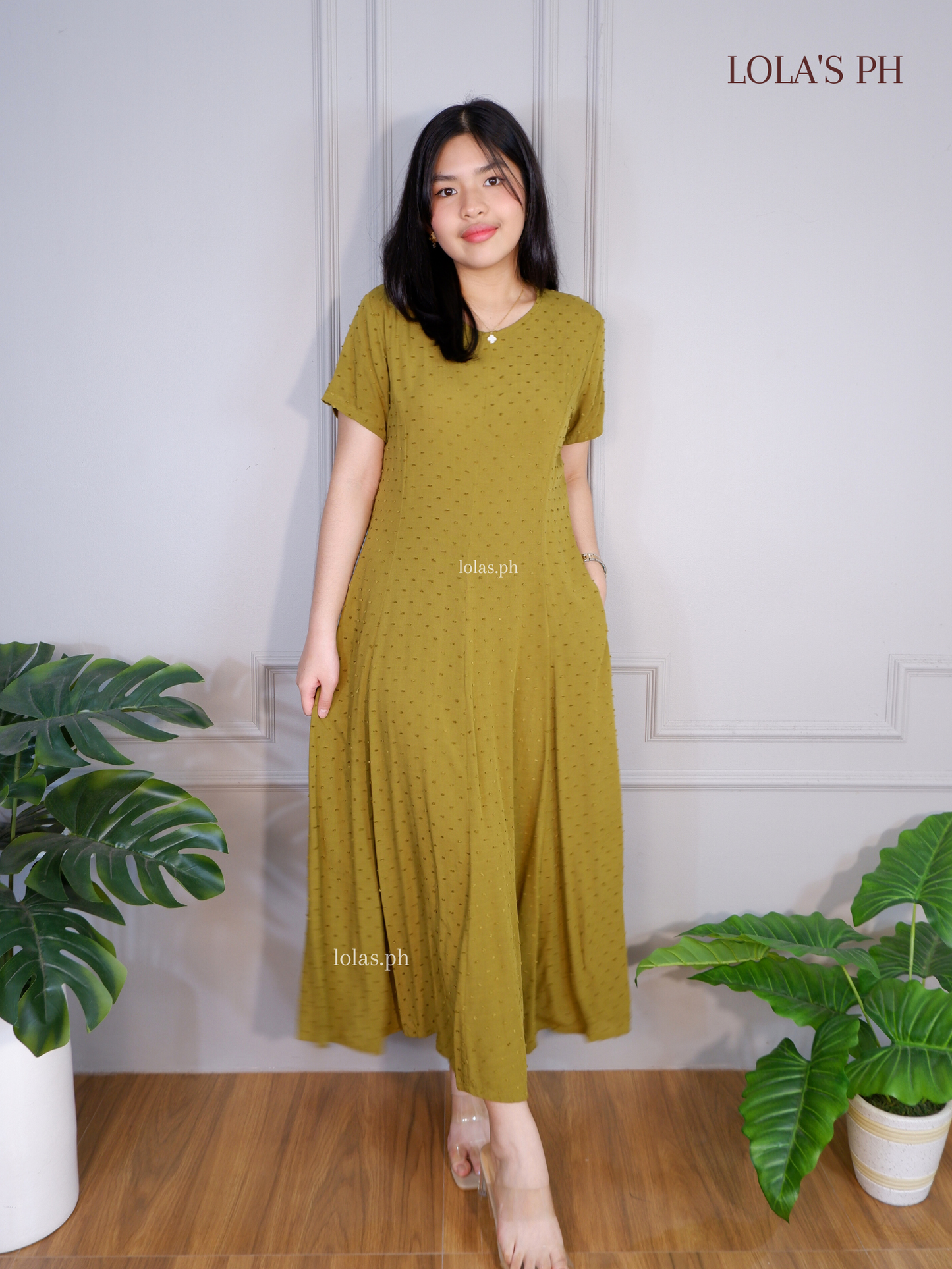 Kathleen Dress (Olive Swissdot)