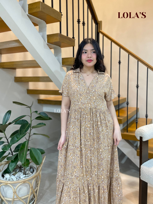 Regine Dress (Beige Ditsy Blooms)