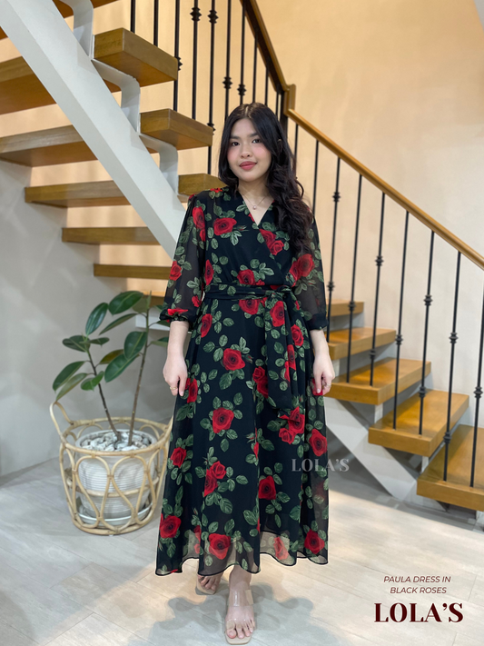 Paula Dress (Black Roses)