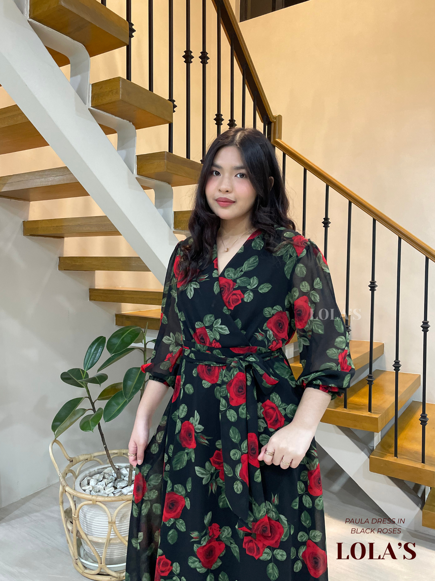 Paula Dress (Black Roses)