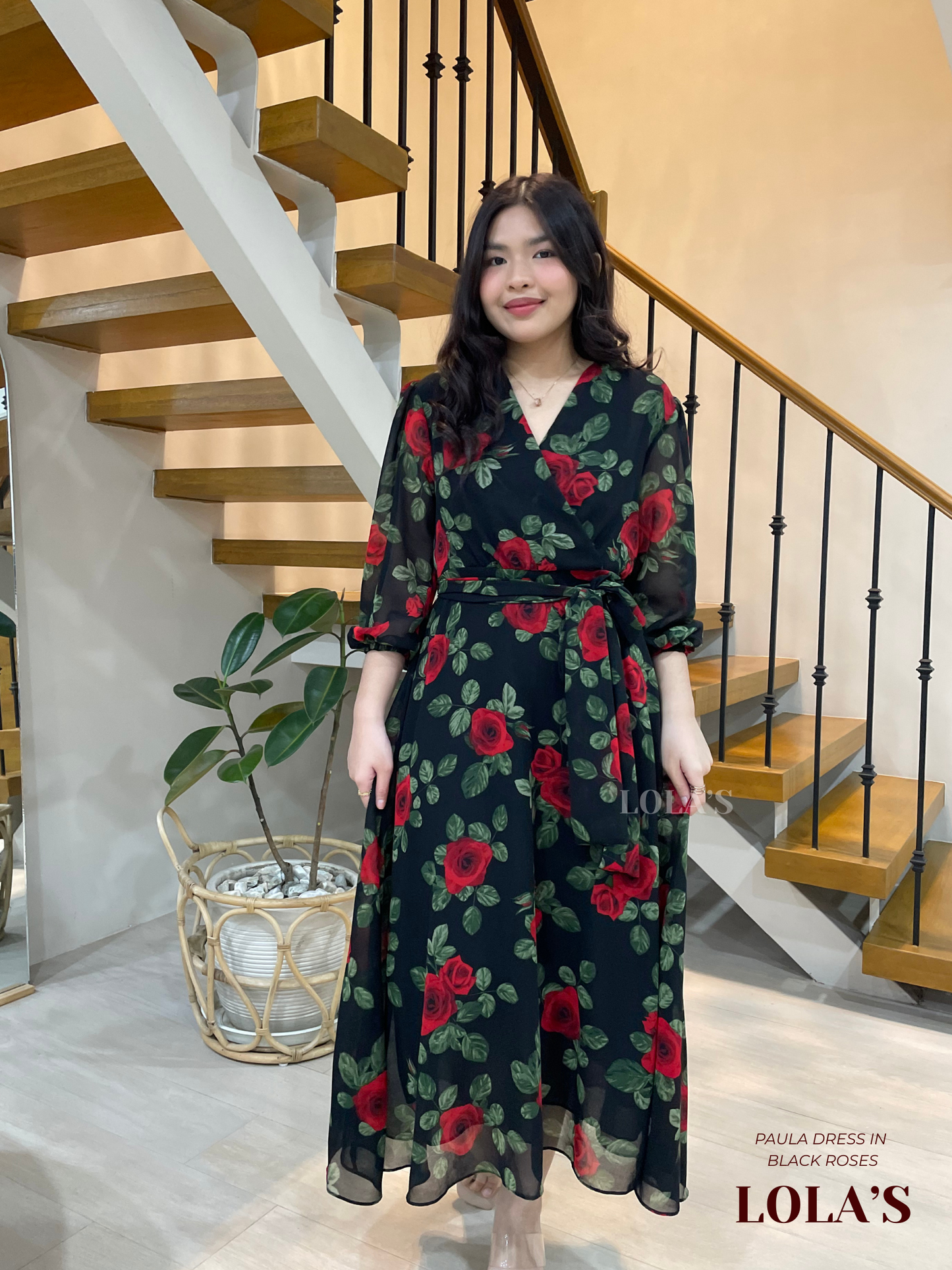 Paula Dress (Black Roses)